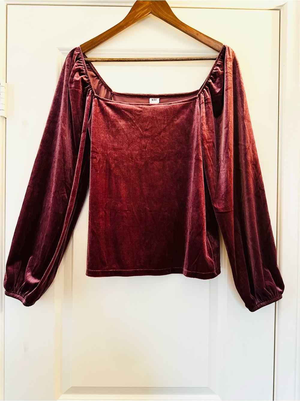 GAP Velvet Off-Shoulder Top in Deep Burgundy
